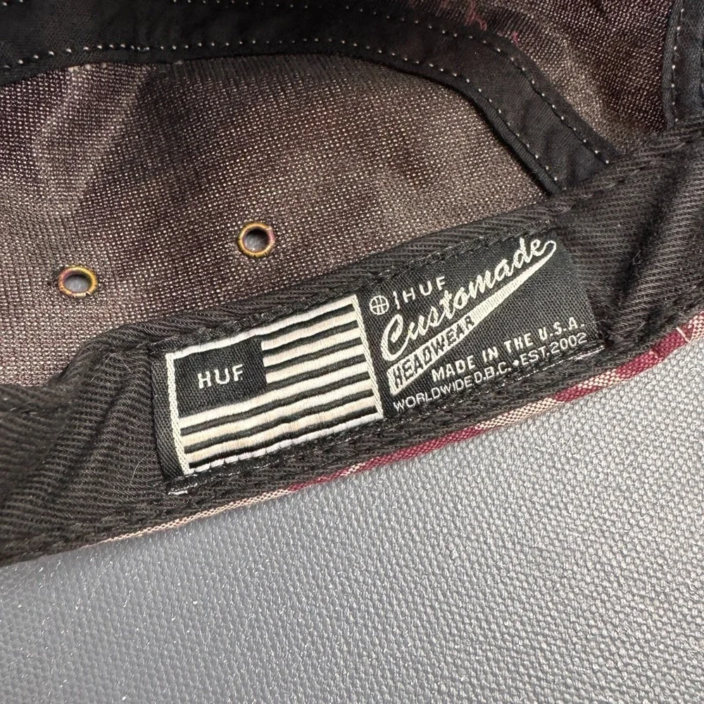 HUF 5 Panel Strapback Hat USA Leaf Print Maroon Pink Skate Streetwear Cap Y2K